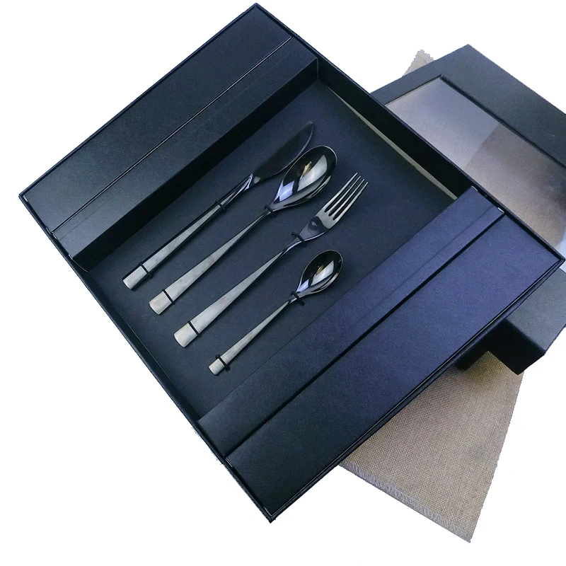 

Black plated stainless steel flatware set luxury wedding cutlery set, Customize