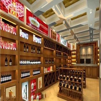 Tienda De Vino Gabinete De Madera Para Mostrar Licor De Diseño De