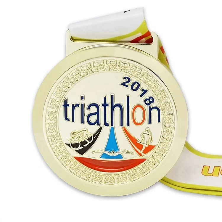 
Oneway Wholesale Fashion Design 3D Metal Sports Medal Custom Duathlon Triathlon Finisher Gold Award Medal and Trophies 