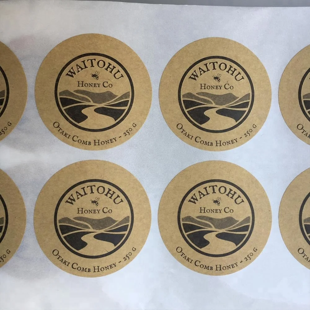 Custom Kraft Paper Adhesive Round Printed Embossed Sticker For Honey
