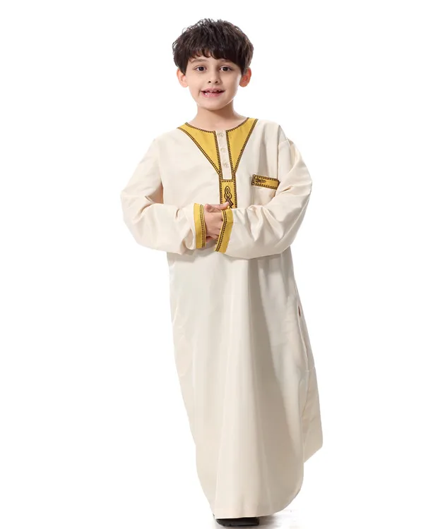 

2019 Wholesale New Design Muslim Thobe for kids islamic abaya jilbab, Coffee,cream,little yellow,army green