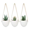 Home decor white rope pot indoor ceramic flower pot hanging wall planter