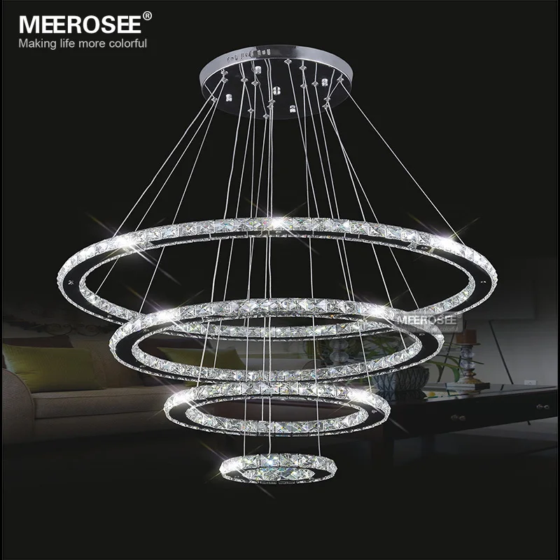 

Mirror Stainless Steel Crystal Diamond Lighting Fixtures 4 Rings led Pendant Lights Cristal Dinning Decorative Hanging Lamp