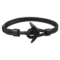 

New European Hot Sale Polyester Rope Black Metal Anchor Bracelet For Men