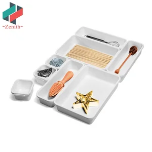 Image of ZNF00073 Durable Plastic Customizable Multi-purpose Storage Bin 8-Piece interlocking drawer organizer Boxes for Drawer