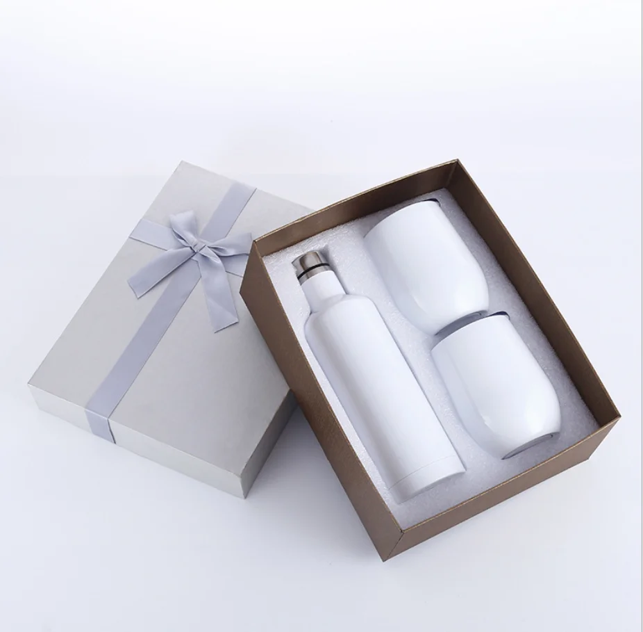 

Warehouse in USA 500ml Sublimation Blanks Wine Bottle Gift Set Stainless Steel Double Wall Insulation Wine Tumbler mugs, White