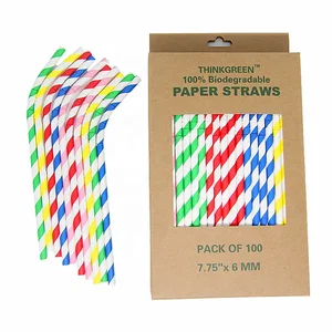 Image of THINKGREEN EU/FDA Test Certificate Factory Disposable Degradable Multi Colors Flexible Bendable Cocktail Paper Drinking Straw