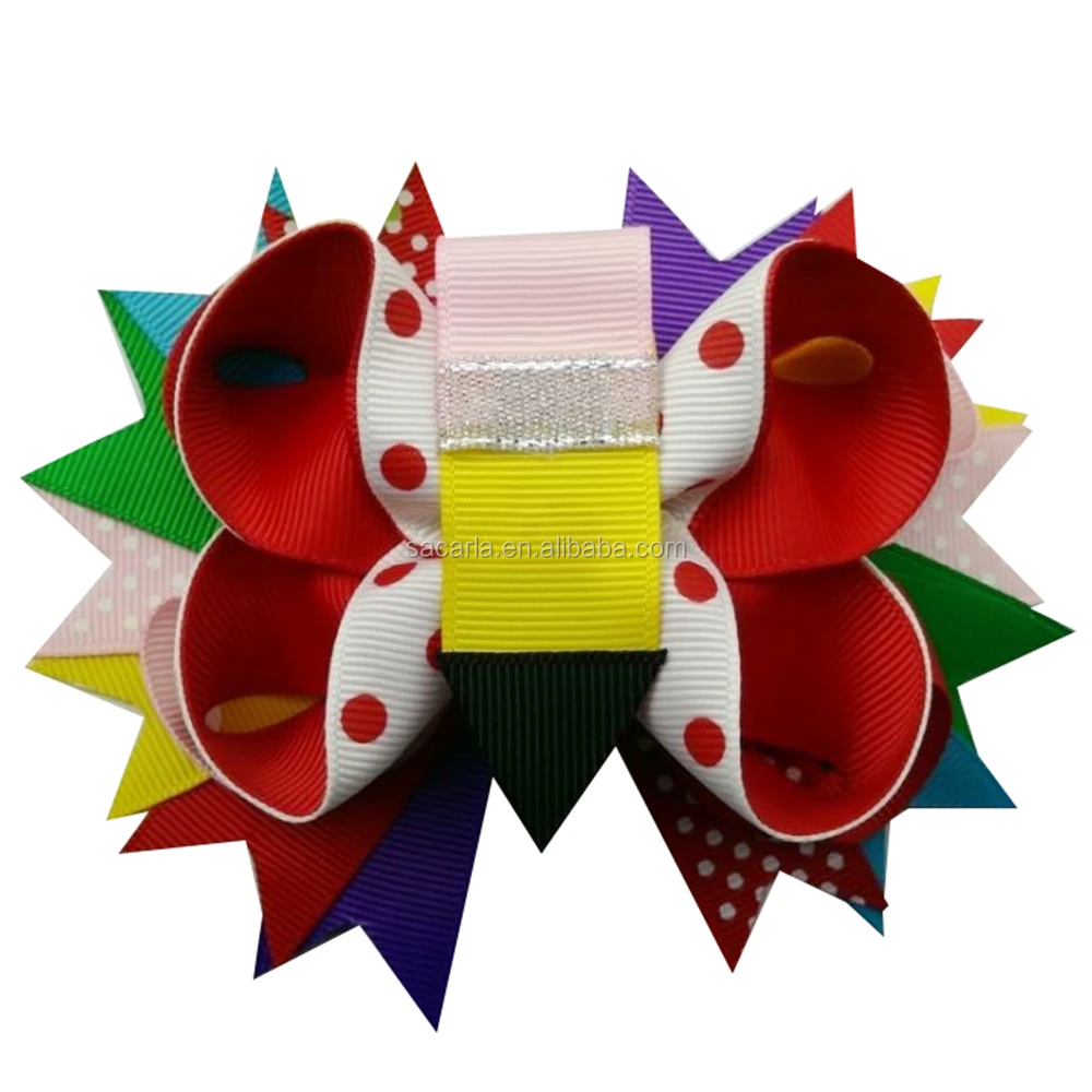 

Pencil Hair Bow Back to school Red Polka Dot Printed Ribbon Hair Bow