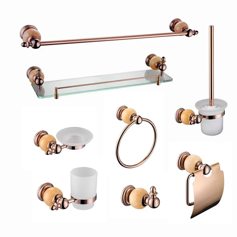 

Modern High Quality Wall Mounted Bathroom Accessory Towel Rack Set, Rose gold