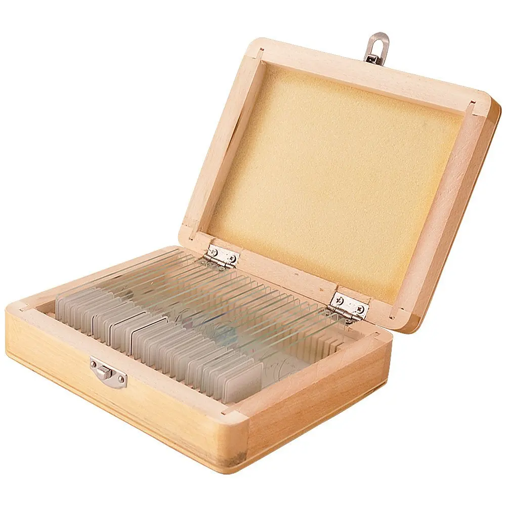 25 Prepared Microscope Slide Set for Basic Biological Microscope Student Microscope and Science Education, 25 Slides Includes Fitted Wooden Case