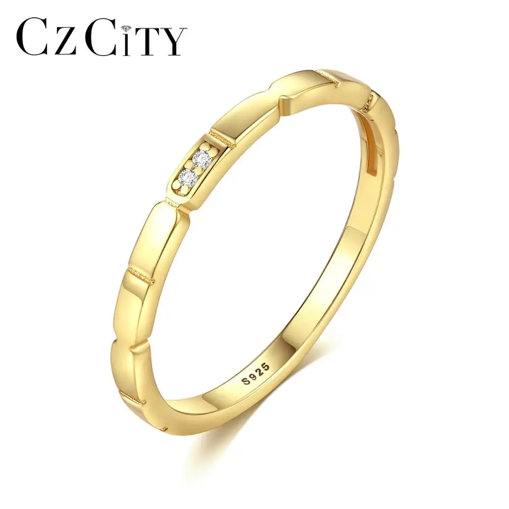 CZCITY Gold Plated New Design Fashion Lady's 925 Sterling Silver  Simple Wedding Ring Jewelry