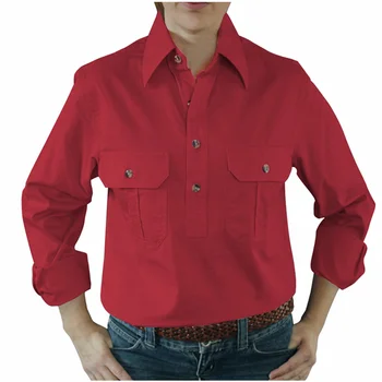 Cotton Drill Women Safety Work Shirts Two Pockets Uniform Work Shirt