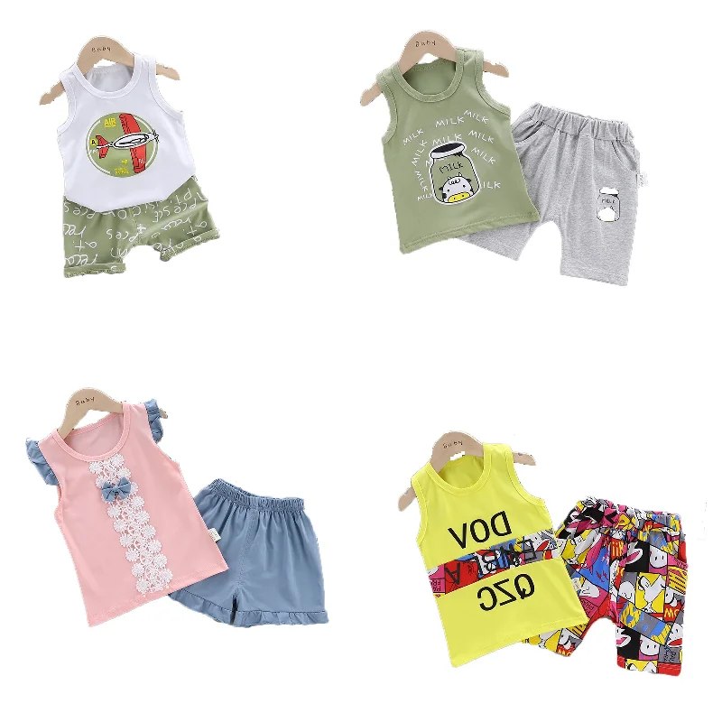 

baby clothes Short-sleeved vest aircraft milk pattern shirt letter color shorts summer children suit, As pic shows, we can according to your request also