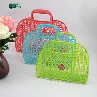 

New product folding plastic shopping basket vegetable fruit basket with handles