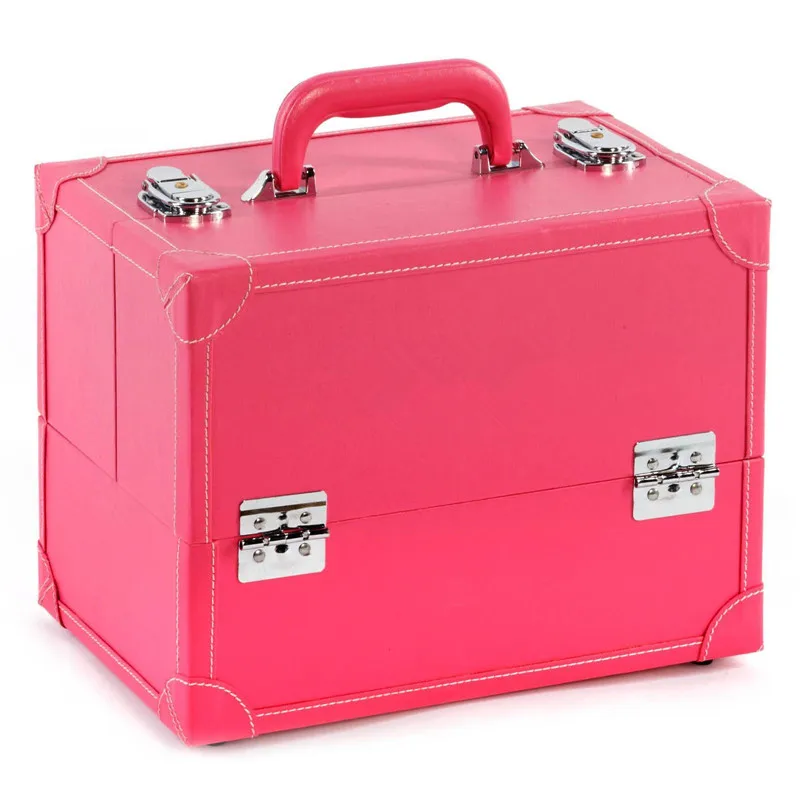 Empty Big Faux Leather Cosmetic Vanity Makeup Case Box With Key Lock ...