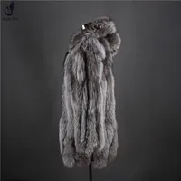 

ALICEFUR Wholesale price high quality hooded long silver fox fur coat for men