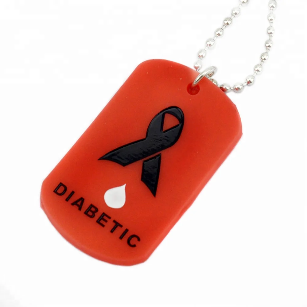 

25pcs Black and Red Debossed Diabetic Silicone Pendant Necklace with 24 Inch Ball Chain