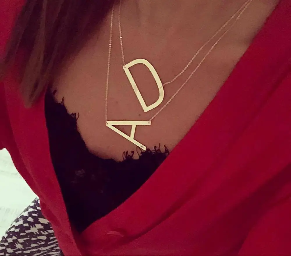 

New Minimalist Gold Rose Gold Silver Color 26 A-Z Letter Name Initial Necklaces For Women Long Big Letter Pendant Necklace, N/a