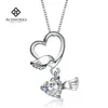 Wholesale Sweet Heart with Wings Big Zircon 925 Sterling Silver Couple Heart Pendant
