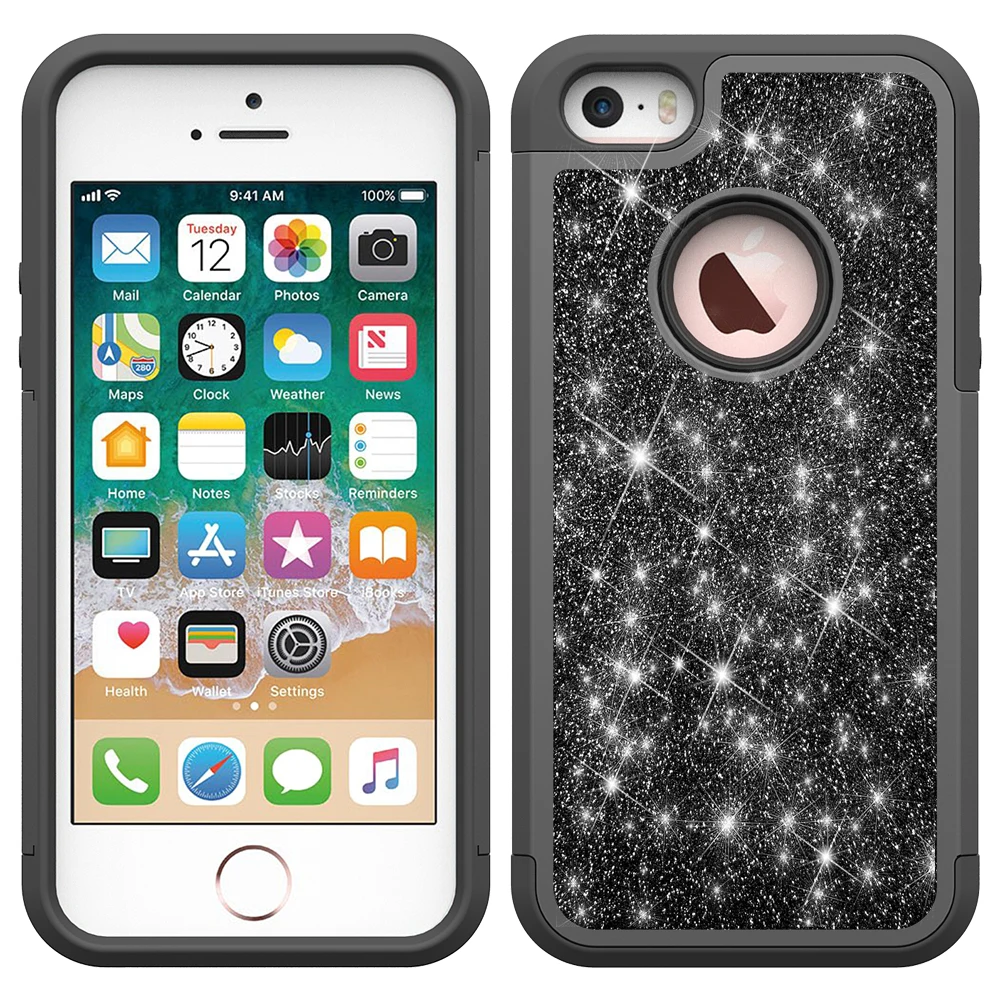 

Girls Ladies Favorite Luxury BlingBling Shiny Shockproof Drop Protective Phone Cases Back Covers for iPhone SE/5S/5