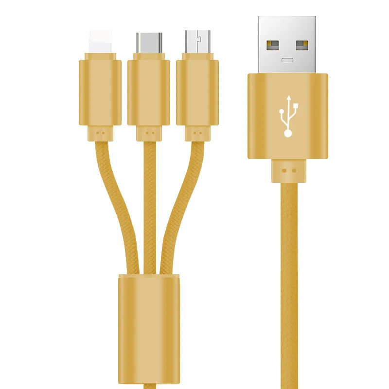 Nylon Braided USB Fast Charging Cable iOS Android Type C 3 In 1 USB Cable