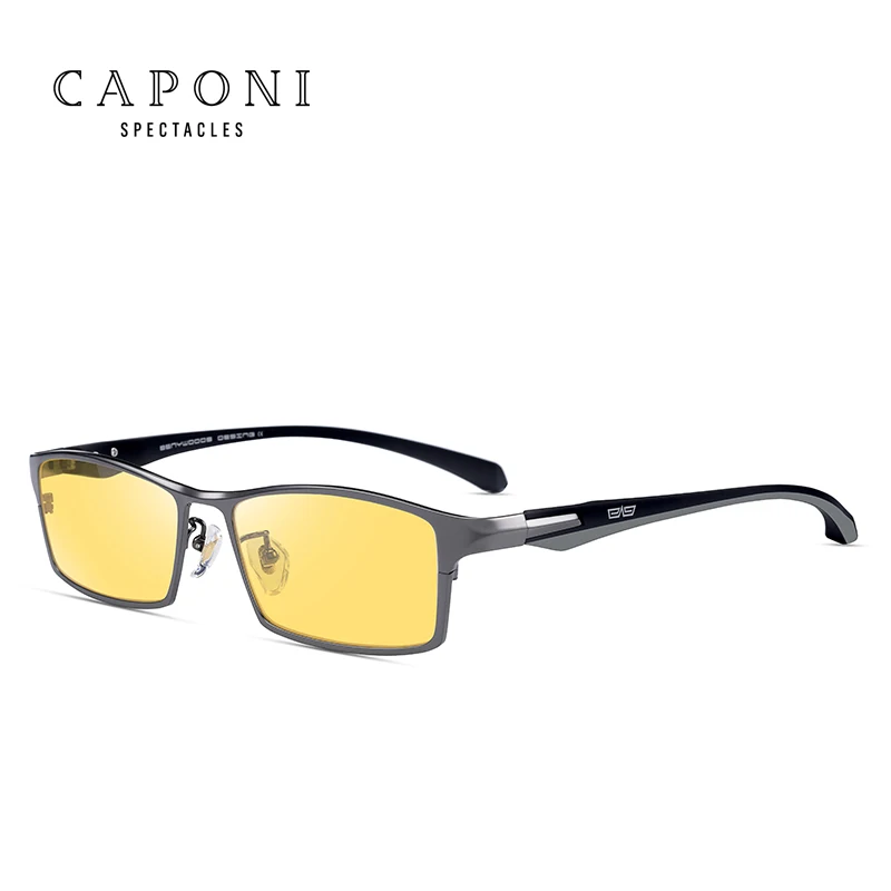 

Caponi Mens Titanium Polarized Sunglasses Photochromic Sunglass For Day Night Driving UV400, Black;gun