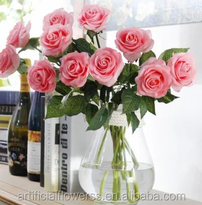 Cheap Real Touch Single Flower Artificial Red Velvet Rose Flower