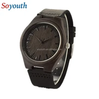

WD 008 Mens Black Leather Band Antique OEM Wood Watches With Black Anlaogue Display Bamboo Wooden Watches in Gift Box