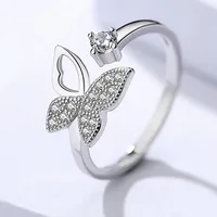 

925 silver simple and sweet rhinestone butterfly-shaped opening ring women