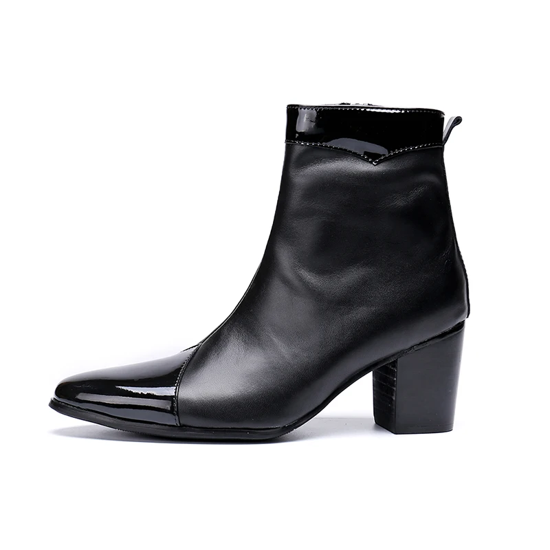 Na152 7cm High Heels Genuine Leather Boot Man Ankle Black Knight Shoe