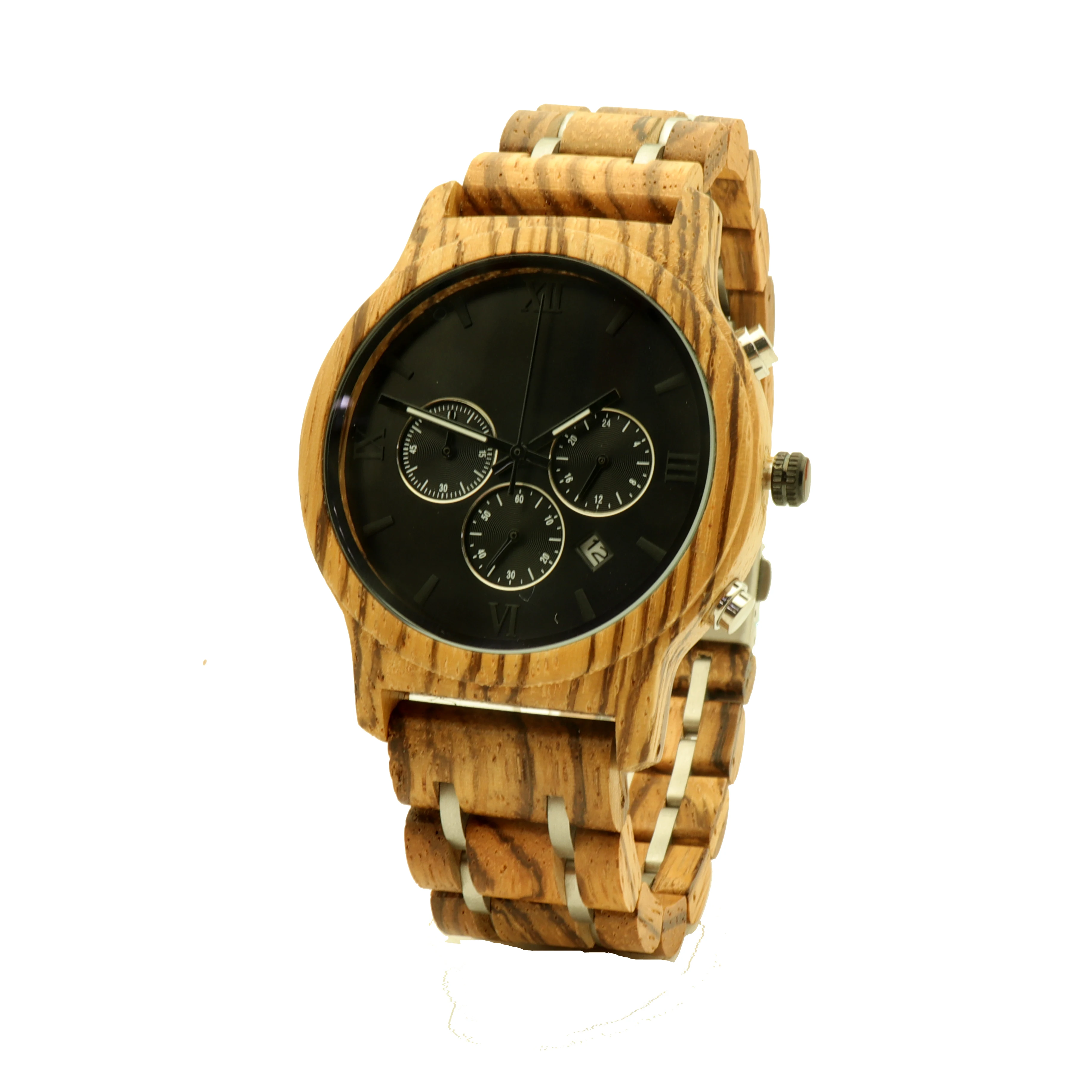 

Stopwatch mens wrist watch zebrawood luminoso multiple time zone vogue casual reloj cuarzo