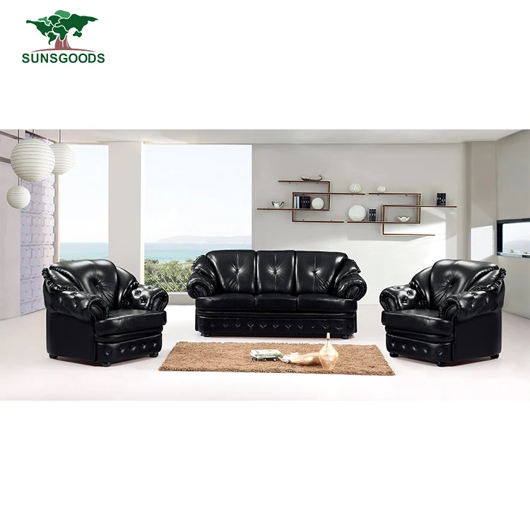High Quality Vintage Leather Sofa Set 3 1 1 Sofa Set Black Buy Sofa