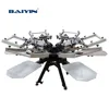 BY-NSY606 heavy duty double clamp 6 color 6 stations screen printer with micro-registration and with Aluminum T-shirt Printing
