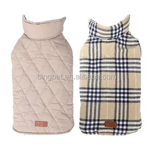 Image of Reversible British Style Grid Water Repellent Quilted Winter Dog Jacket Clothes for Pet