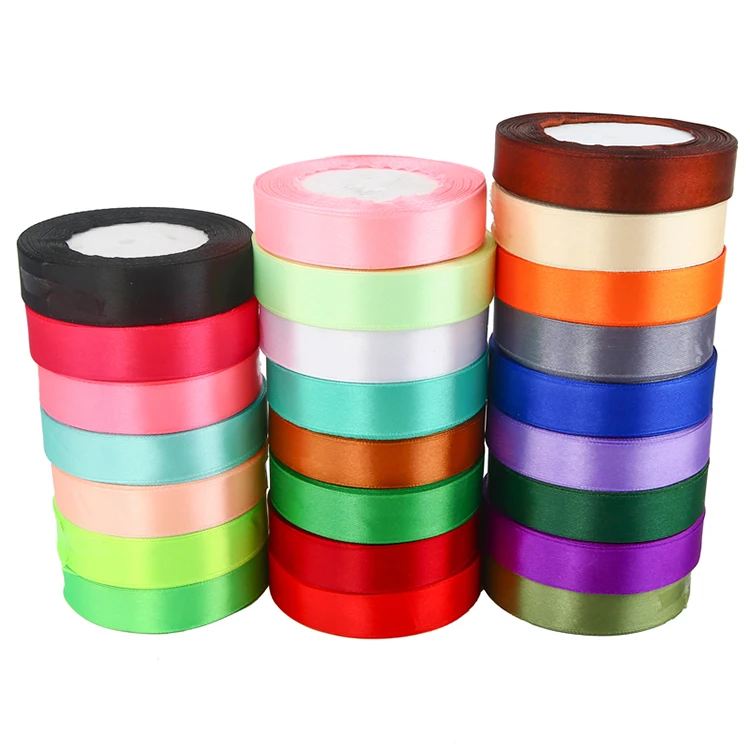 Wholesale 20mm 3/4 Inch Single Face Satin Ribbon Solid Color 100% Polyester NO MOQ Stock for Flower Making