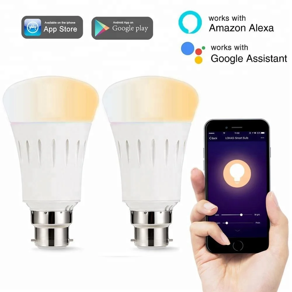 
New hot wifi smart home RGBW LED light bulb lamp App Alexa Google IFTTT remote voice control 6000K 7W B22 600lm India Tuya color 