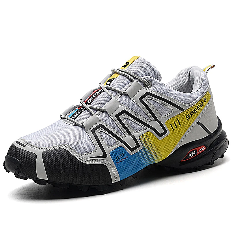 

New Arrival Most Durable Outdoor Mens Hiking Sport Shoes, Black white/grey yellow