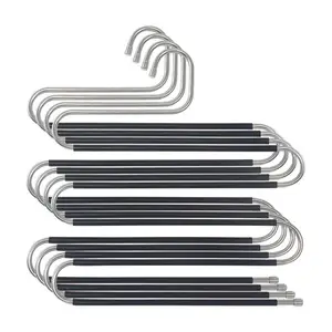 Image of Closet Space Saver for Jeans Scarf Tie Clothes Pants Hangers Non Slip Updated S-Shaped 5 Layers Hangers