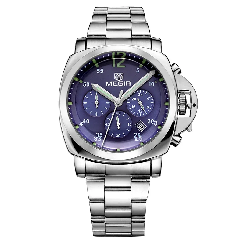 

Original Megir 3006 Top Brand Luxury Stainless Steel Analog Chronograph Military Silver Watch