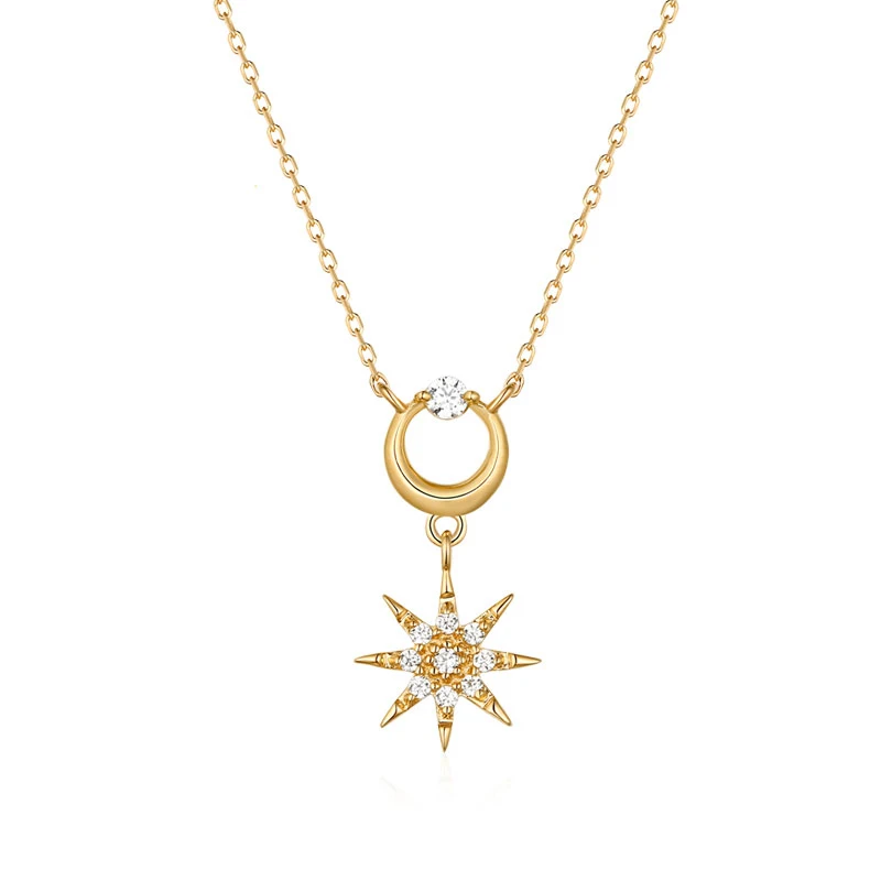 

Certified fashion women real 14kt gold moon star necklace jewelry, 14k gold