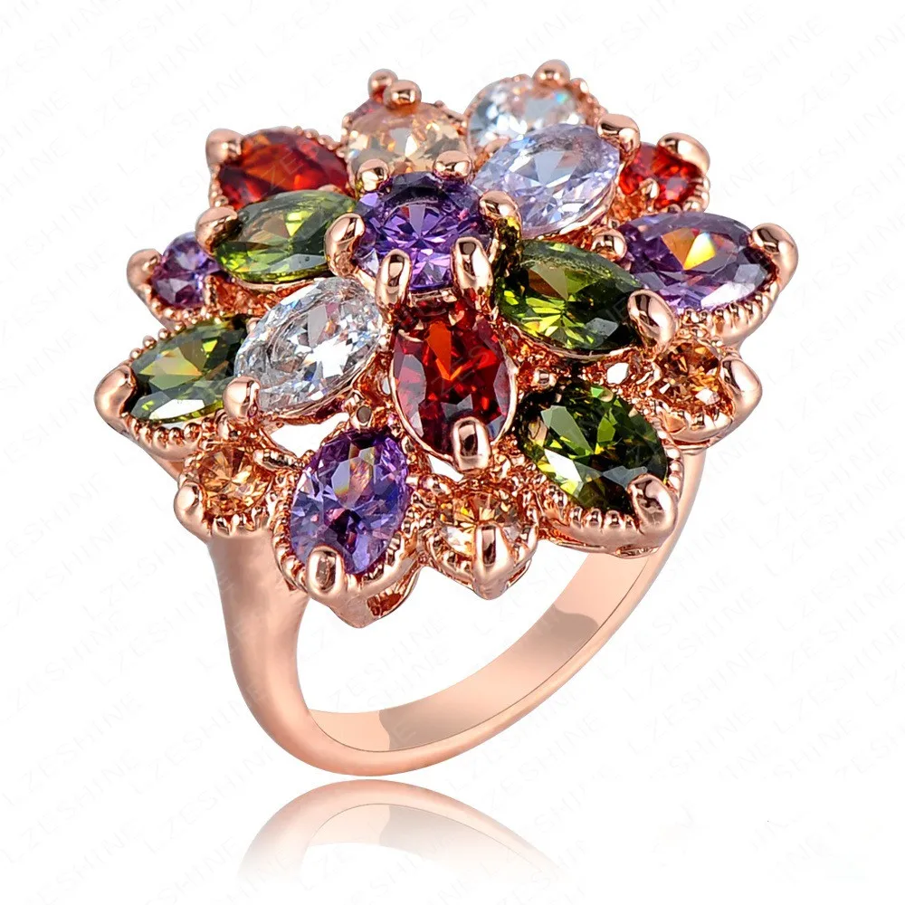 

Factory Direct Gift 18K Rose Gold Plated Oval Colorful Crystal Weeding Ring, Rose gold/white gold