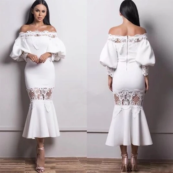 

2018 High Quality Fashion Women Off The Shoulder Short Sleeve Bandage Tight Ruffle Fish Cut Sexy Cocktail Dress, Shown