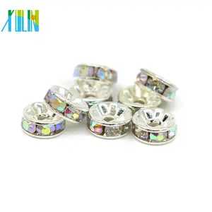 XULIN Jewelry Making Supplies All Size Large Hole Rhinestone Rondelle Silver Spacer Beads For Sale