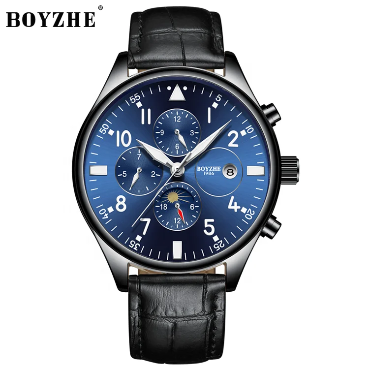 

BOYZHE Popular Brand Black Case 30M Waterproof Mechanical Movement Men Wrist Watch