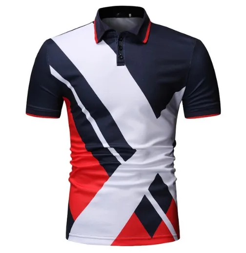 

New Fashion 100% Polyester Mesh Full Print Contrast Color Polo Shirt Mens, Customized color