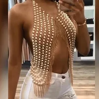 

2019 Summer new fashion sexy nightclub handmade pearl tassel body chain necklace jewelry