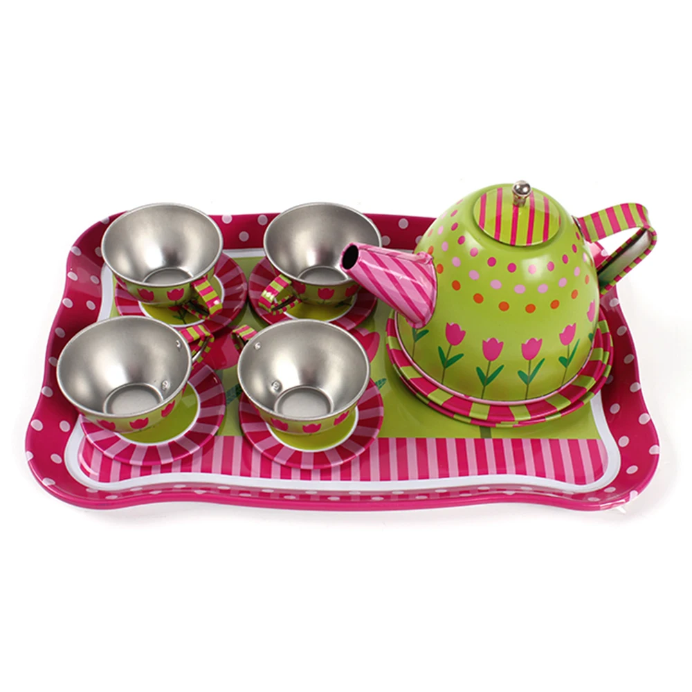 Metal Teapot and Cups Kitchen Playset (Flower)