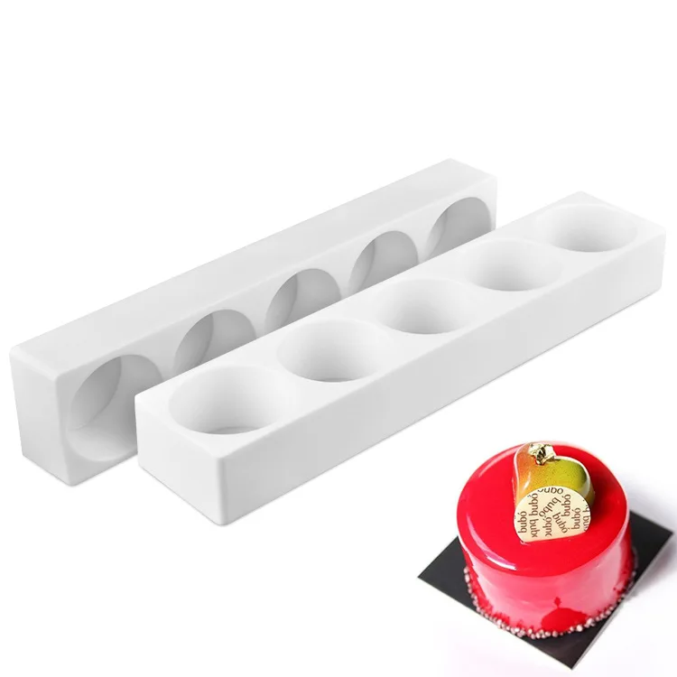 

3D Mousse Cake Moulds 5 cavity cylinder silicone mold