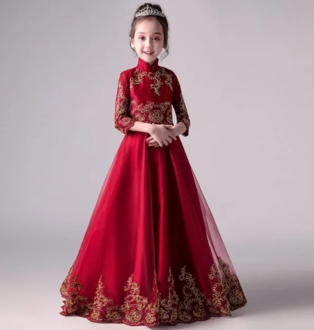

High Quality Prom Long Girls Dress Stand Neck Prom Long Girls Dress