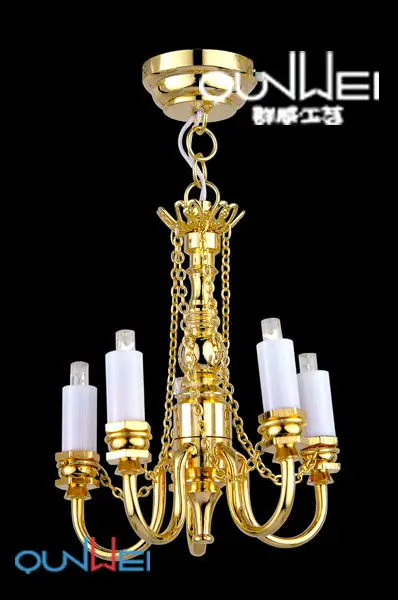 1:12 Dollhouse miniature Ceiling 6arms lamp with 12 volt-OEM chandelier lights LED bulb QW24060